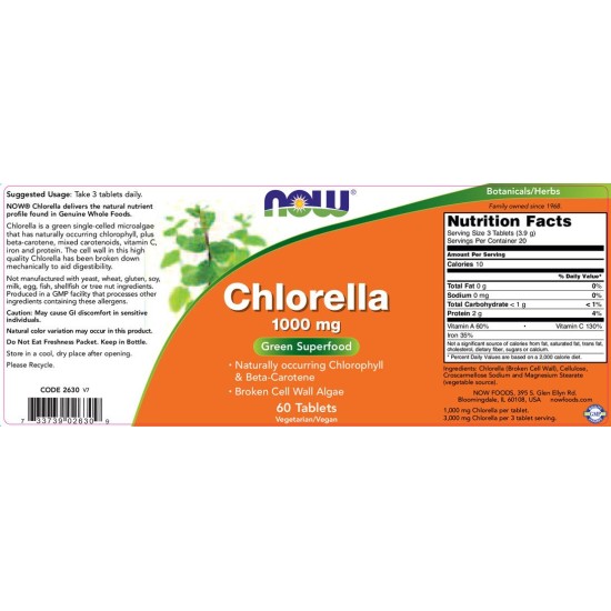 NOW Chlorella 1000 мг / 60 таблетки на супер цена
