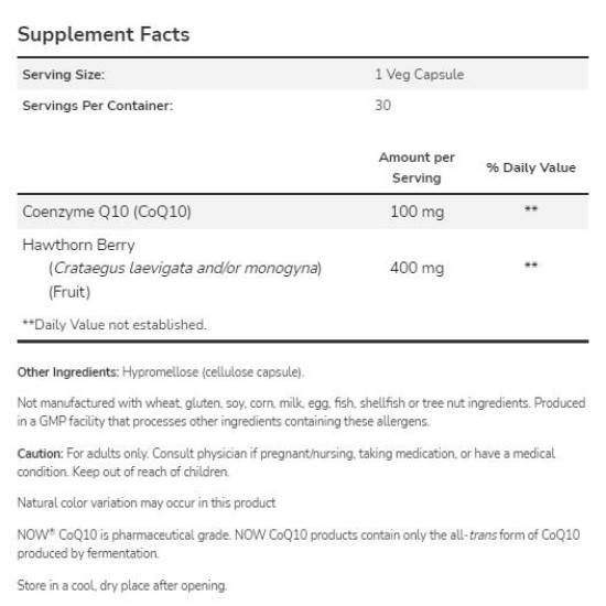 NOW CoQ10 100 мг | with Hawthorn Berry 90 капсули на супер цена