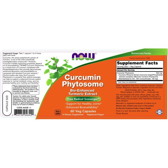 NOW Curcumin Phytosome / Bio-Enhanced Turmeric Extract 60 капсули на супер цена