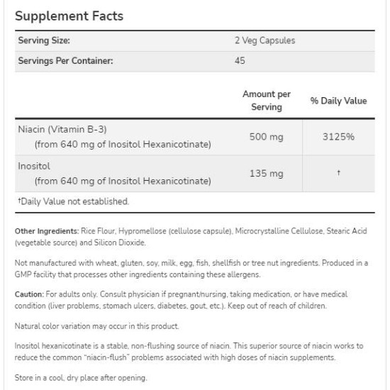 NOW Flush-Free Niacin 250 мг / 180 капсули на супер цена