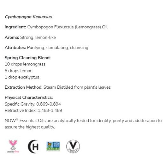 NOW Lemongrass Oil | 100% Pure Cymbopogon Flexuosus 30 мл на супер цена