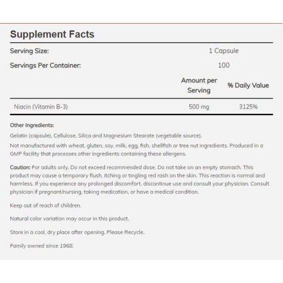 NOW Foods Niacin 500 мг / 100 капсули на супер цена