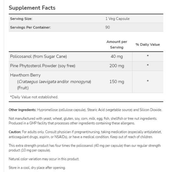 NOW Policosanol 40 мг | Extra Strength 90 капсули на супер цена