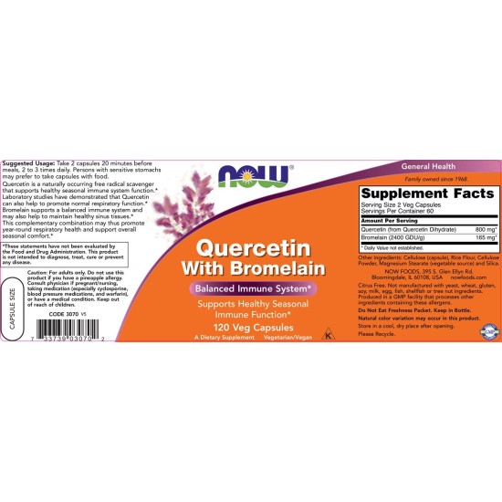 NOW Quercetin with Bromelain 120 капсули на супер цена