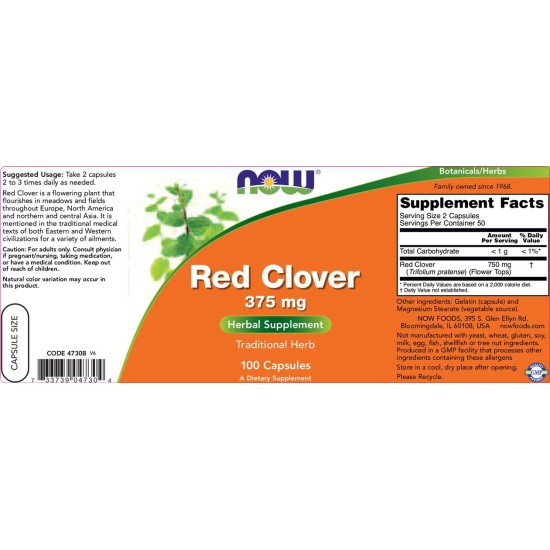 NOW Red Clover 375 мг / 100 капсули на супер цена
