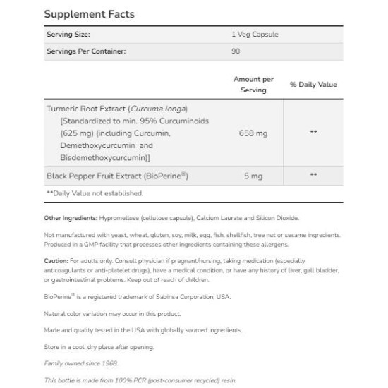 NOW Turmeric Curcumin with BioPerine® 90 капсули на супер цена
