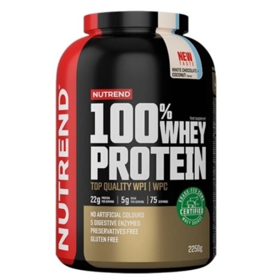 Nutrend 100% Whey Protein 2250 - Gluten Free Шоколад с Какао на изгодни цени Nutrend 100% Whey Protein 2250 - Gluten Free Шоколад с Какао на супер цена