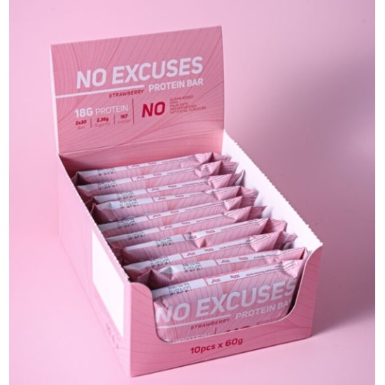 No Escuses Protein Bar White Choco Strawberry 10x60 гр на супер цена