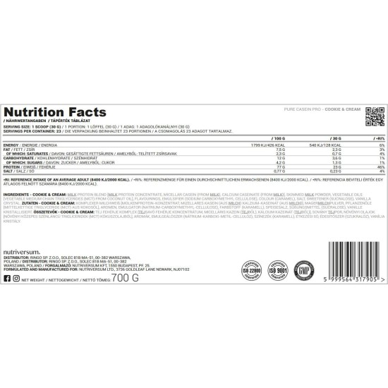 Nutriversum Casein Pro Pure 500 гр на изгодни цени Nutriversum Casein Pro Pure 500 гр на супер цена