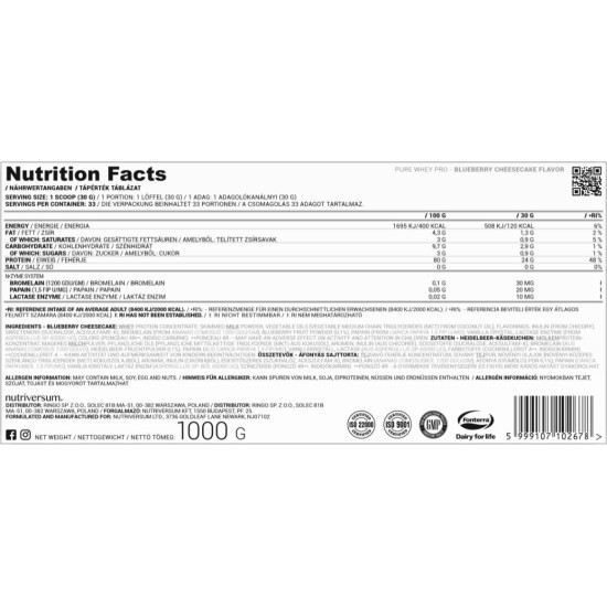 Nutriversum Whey Pro Pure | with N-Zyme System - 1000 gr / 33 servs на супер цена