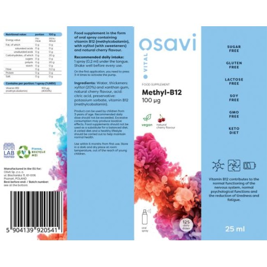 Osavi Methyl B-12 Oral Spray / 100 мкг per Spray 25 мл на супер цена