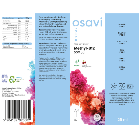 Osavi Methyl-B12, 500 µg - 25 ml oral spray, cherry flavour на супер цена