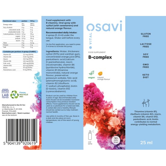 Osavi B-Complex | Oral Spray - 25 ml - 30 servs на супер цена