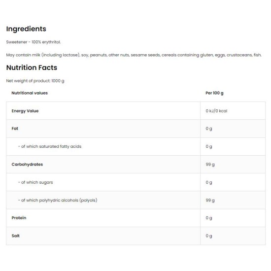 OstroVit Erythritol / Sugar Free Sugar 1000 гр на супер цена