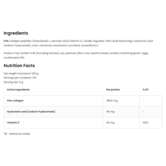 OstroVit Marine Collagen & Hyaluronic Acid Powder | with Vitamin C 500 гр на супер цена