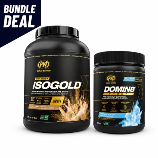 1+1 FREE PVL Iso Gold 2270 гр + PVL Domin8 Sport | Pre-Workout Superfuel 225 гр на супер цена