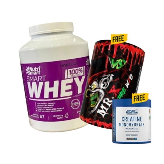 1+2 FREE Nutri Smart Smart Whey Protien Concentrate 2000 гр + V-SHAPE SUPPS MR. X PRE W/O 375 g + Applied Nutrition Creatine Monohydrate на супер цена