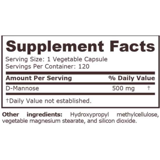 PURE NUTRITION - D-MANNOSE 500 MG - 120 VEGETABLE CAPSULES на супер цена