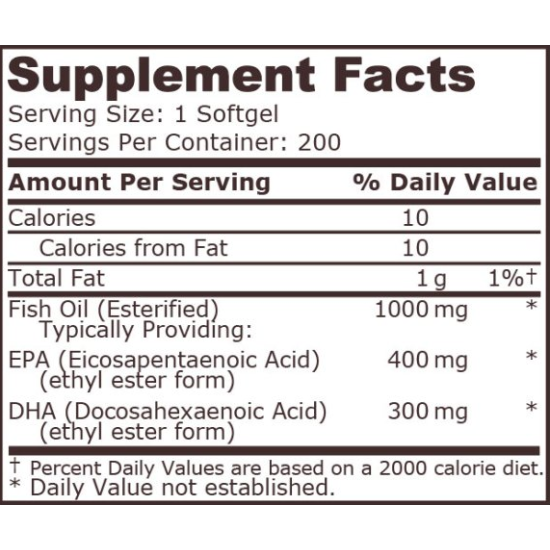 PURE NUTRITION - SUPER OMEGA 3 FISH OIL 1200 MG - 400 EPA / 300 DHA - 200 ДРАЖЕТА на супер цена