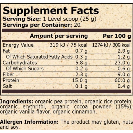 PURE NUTRITION - ORGANIC VEGAN PROTEIN WITH COCOA - 500 G на супер цена