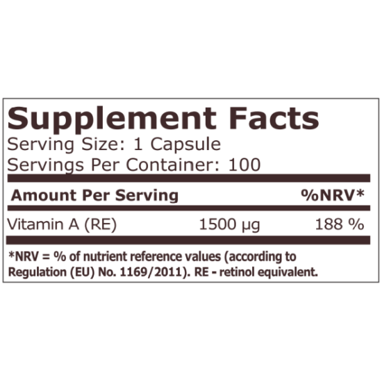 Pure Nutrition ВИТАМИН A 5000 IU (1500 MCG) - 100 caps на супер цена