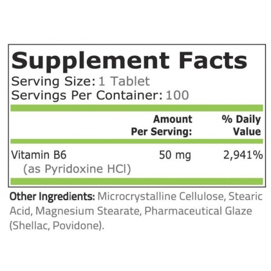 Pure Nutrition Vitamin B-6 (Pyridoxine) 50 мг / 100 таблетки на супер цена