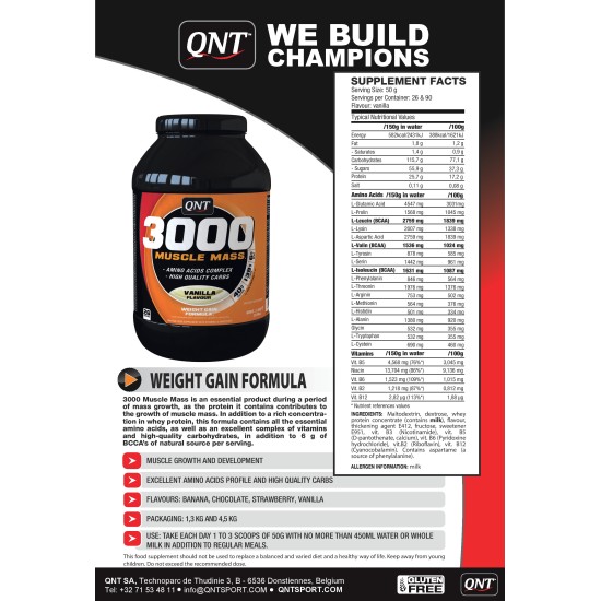 QNT Sport Nutrition Weight Gain 3000 1300 гр на супер цена