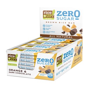 RiceUP! Zero Sugar Оризов бар от кафяв пълнозърнест ориз БЕЗ ДОБАВЕНА ЗАХАР с тъмен шоколад и вкус портокал 20x18 гр RiceUP! Zero Sugar Оризов бар от кафяв пълнозърнест ориз БЕЗ ДОБАВЕНА ЗАХАР с тъмен шоколад и вкус портокал 20x18 гр