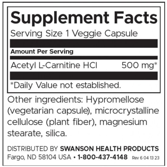 Swanson Acetyl L-Carnitine 500 мг / 240 капсули на супер цена