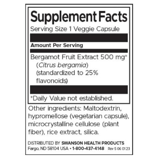 Swanson Bergamot Extract 500 мг / 30 капсули на супер цена