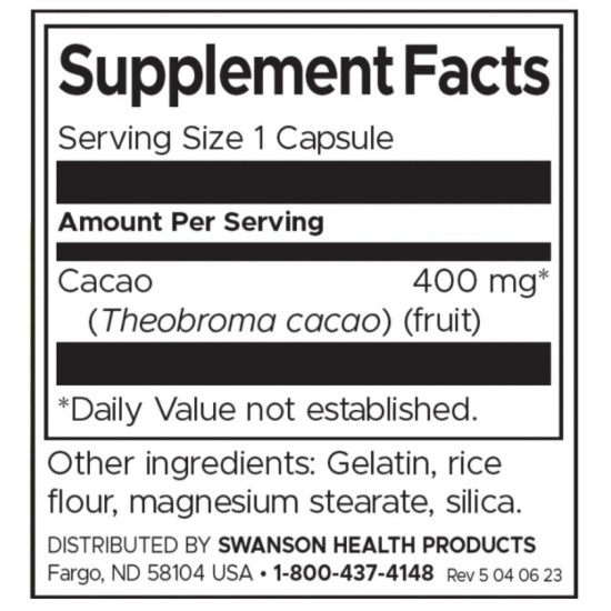 Swanson Full Spectrum Cacao Energy Suppprt 400 мг / 60 капсули на супер цена