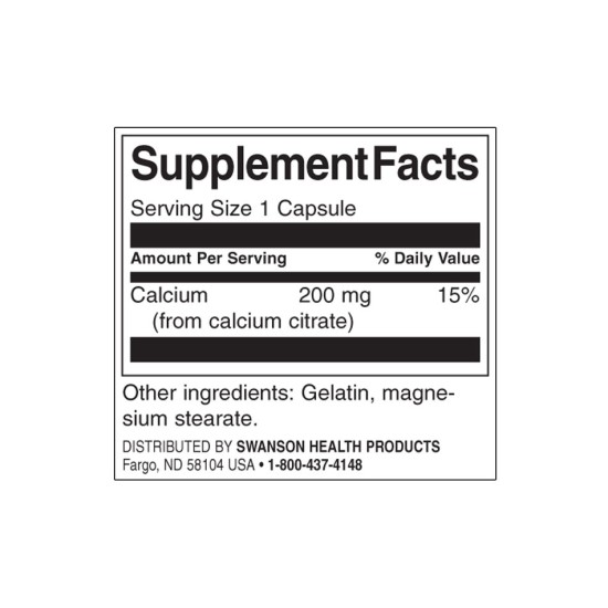 Swanson Calcium Citrate 200 мг / 60 капсули на изгодни цени Swanson Calcium Citrate 200 мг / 60 капсули на супер цена