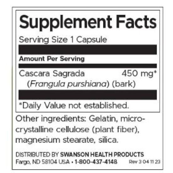 Swanson Cascara Sagrada 450 мг / 100 капсули на супер цена