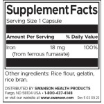 SWANSON Iron (Ferrous Fumarate) 18 мг / 60 капсули на супер цена
