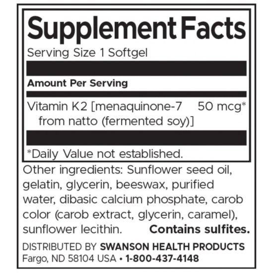 Swanson Vitamin K2 50 мкг / 30 гел капсули на супер цена