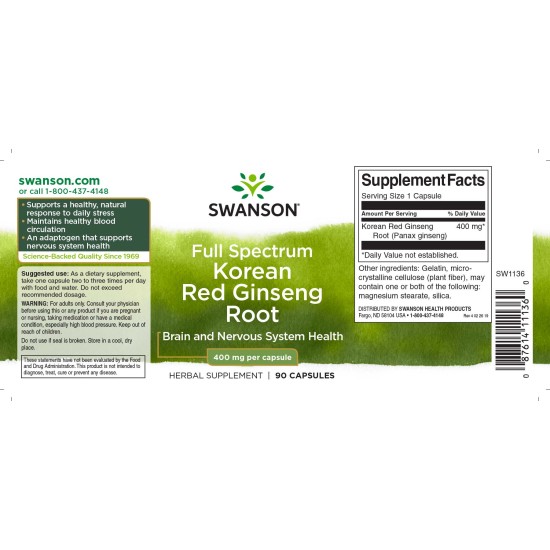 Swanson Full-Spectrum Korean Red Ginseng Root - 90 caps на супер цена