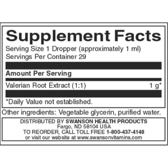 SWANSON Valerian Root Liquid Extract 29.6 мл на изгодни цени SWANSON Valerian Root Liquid Extract 29.6 мл на супер цена
