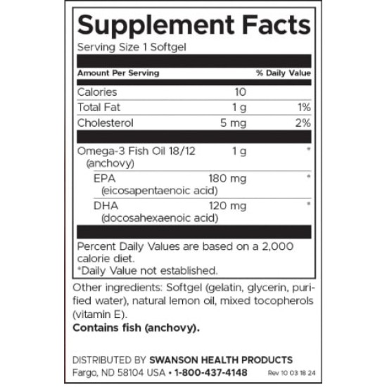 SWANSON Lemon Flavor Omega 3 1000 мг / 150 гел капсули на изгодни цени SWANSON Lemon Flavor Omega 3 1000 мг / 150 гел капсули на супер цена
