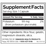 Swanson Potassium Gluconate 99 мг / 100 капсули на супер цена