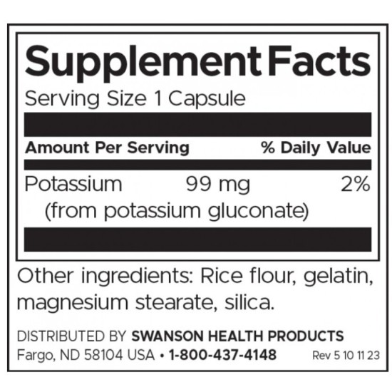 Swanson Potassium Gluconate 99 мг / 100 капсули на супер цена