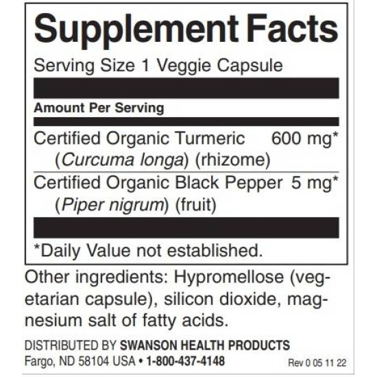 SWANSON Turmeric & Black Pepper 60 капсули на изгодни цени SWANSON Turmeric & Black Pepper 60 капсули на супер цена