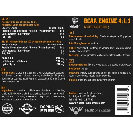 SWEDISH Supplements BCAA Engine 4:1:1 400 гр / 30 Дози на изгодни цени SWEDISH Supplements BCAA Engine 4:1:1 400 гр / 30 Дози на супер цена
