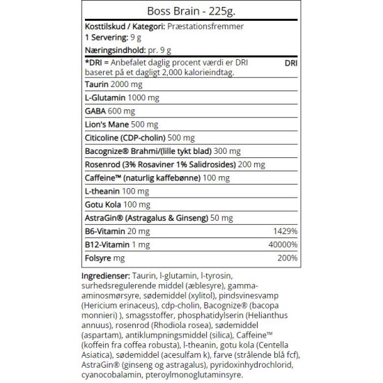 SWEDISH Supplements Boss Brain | Nootropic with Bacopa, Rhodiola & Lion's Mane 225 гр на супер цена
