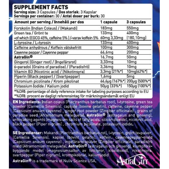 SWEDISH Supplements Hellfire | with Forskolin, Grains of Paradise & Green Tea 90 капсули на супер цена