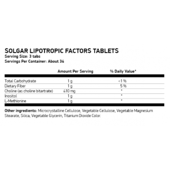 SOLGAR LIPOTROPIC FACTORS 100 TABLETS на супер цена