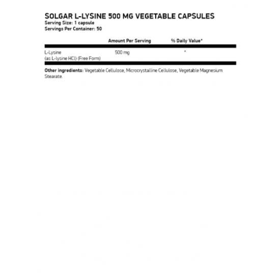 Solgar L-Lysine 500 mg, 50 vcaps на изгодни цени Solgar L-Lysine 500 mg, 50 vcaps на супер цена