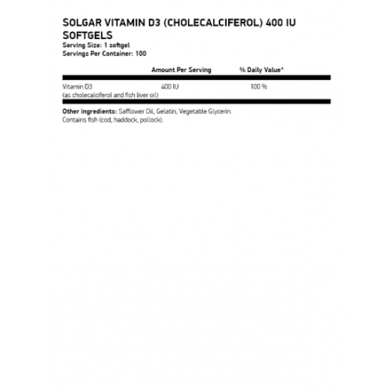 Solgar Vitamin D3 400 IU, 100 softgels на супер цена