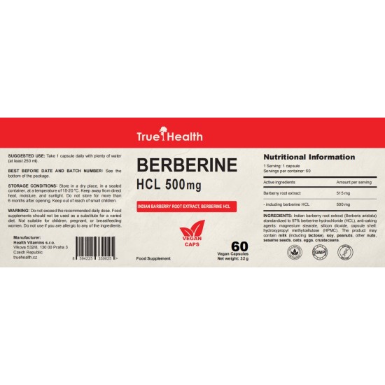 True Health Berberine HCL 500 мг / 60 капсули на изгодни цени True Health Berberine HCL 500 мг / 60 капсули на супер цена