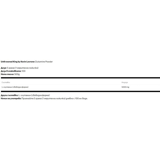 UnKrowned King by Kevin Levrone Glutamine Powder 500 гр на супер цена