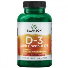Swanson Витамин D3 с органично кокосово масло 60 софт гел капсули